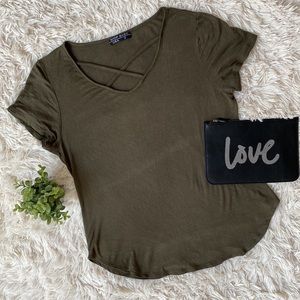 Shop Basic USA Criss Cross V-Neck Top 💗 Olive